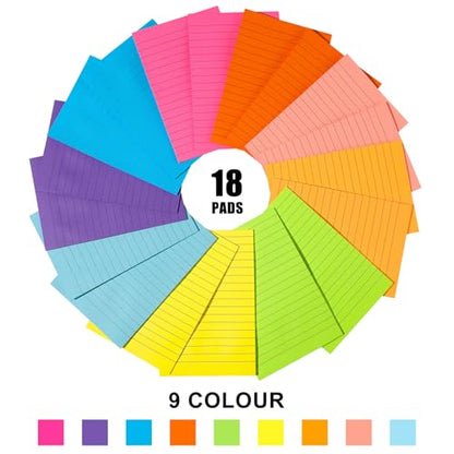 18 Pack Lined Sticky Notes 4x6 in Self-Stick Note Pads with Lines 9 Bright Colors Super Sticking Power Memo Pads Big Rectangular Notes Pad Its for Office, School, Meeting - size: 18pcs 4x6"