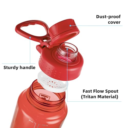 Fanhaw 32 oz Clear BPA-Free Tritan Water Bottle with Fast-Flow Spout Lid, BPA-Free & Leak-Proof Wide-Mouth Reusable Bottle for Gym, School & Office, Back to School Essentials (Red) - color: Red, style: 32 Ounces