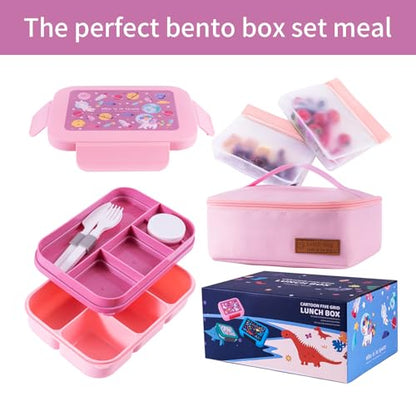 Bento Box for Kids Girls Boys,Adult, 8-Compartment Leak-Proof Toddler Lunch Box for School, Drop-Proof Kids Lunch Containers with Insulated Bag, Microwave & Dishwasher Safe, BPA-Free, (pink) - color: red