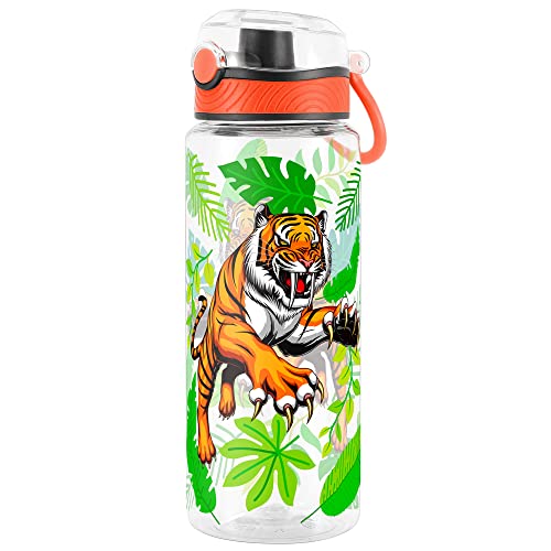 Cute Water Bottle for School Kids Girls, BPA FREE Tritan & Leak Proof & Easy Clean & Carry Handle, 23oz/ 680ml - Tiger - color: Tiger