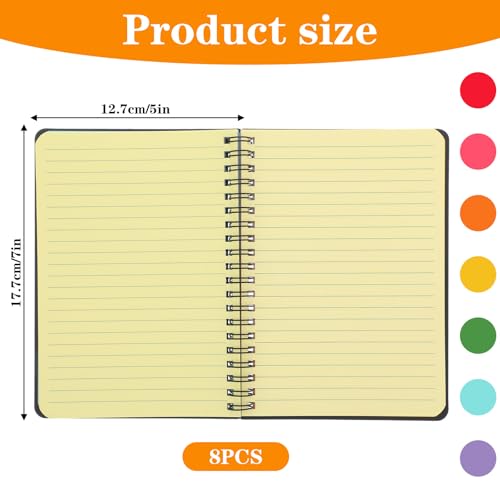 Nodaaiie 8 Pack Spiral Notebook, 5x7 Inch Ruled Notebooks, Multi-Color Lined Paper, Perforated Memo Pads, Durable Poly Cover, 100 Sheets Each, for Office, Journaling
