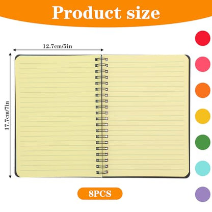 Nodaaiie 8 Pack Spiral Notebook, 5x7 Inch Ruled Notebooks, Multi-Color Lined Paper, Perforated Memo Pads, Durable Poly Cover, 100 Sheets Each, for Office, Journaling