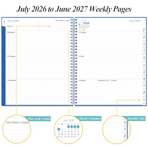 2026-2027 Planner - Planner 2026-2027 from July 2026 to June 2027 with 12 Monthly Tabs, Flexible Cover, Inner Pocket, 8.5" x 11", Blue - color: Blue, size: 8.5" x 11"