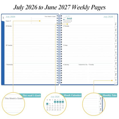 2026-2027 Planner - Planner 2026-2027 from July 2026 to June 2027 with 12 Monthly Tabs, Flexible Cover, Inner Pocket, 8.5" x 11", Blue - color: Blue, size: 8.5" x 11"