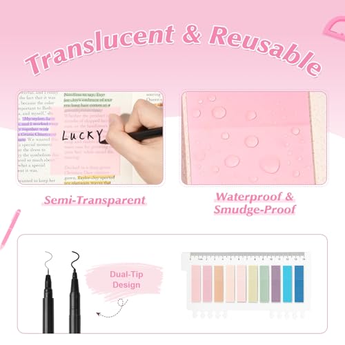 22Pcs Book Annotation Kit Aesthetic Pencil Case with Supplies School Annotation Supplies Gel Pen Transparent Sticky Note Taking Bible Study College Stationery Supplie (Pink Bows) - color: Pink Bows