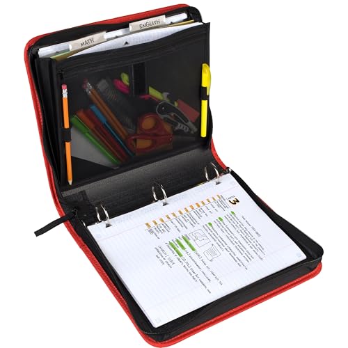 Five Star Zipper Binder, 1-1/2 Inch 3-Ring Binder with Round Rings, 3-Pocket Expanding File, 500 Sheet Capacity, Fire Red (72206) - color: Red