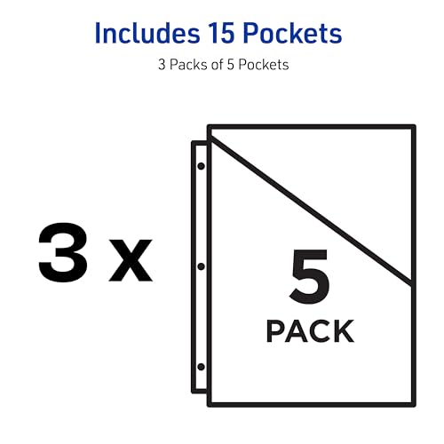 Avery Binder Pockets for 3 Ring Binders, Clear, 8.5" x 11", Acid-Free and Archival-Safe, 15 Binder Folders Total (3-Pack of 75296) - size: 3 packs, style: 3 Pack