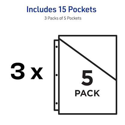 Avery Binder Pockets for 3 Ring Binders, Clear, 8.5" x 11", Acid-Free and Archival-Safe, 15 Binder Folders Total (3-Pack of 75296) - size: 3 packs, style: 3 Pack