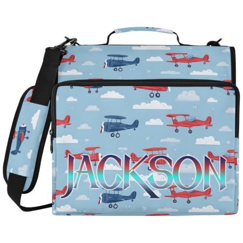 Custom Binder Bag Personalized Cute Airplanes Cartoon 3 Ring Zipper Binder Bag with Laptop Pockets and Shoulder Strap Tote Binders Organizer Case for School Office - color: Cuatom Airplanes