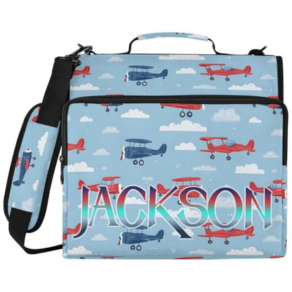 Custom Binder Bag Personalized Cute Airplanes Cartoon 3 Ring Zipper Binder Bag with Laptop Pockets and Shoulder Strap Tote Binders Organizer Case for School Office - color: Cuatom Airplanes
