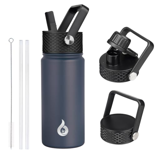 BJPKPK 18oz Insulated Water Bottle with Straw Lid, Stainless Steel Bottle | 3 Lids Included, Keep Cold & Hot, BPA-Free Leakproof Vacuum Bottle, Metal Water Bottle for office, Gym, Travel & Outdoor - color: Navy Blue, size: 18 Ounces