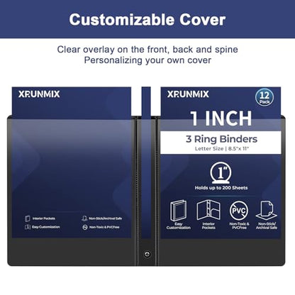 0.5-1-Inch 3-Ring-Binder with Pockets, Basic Binders 1-inch View Round Binders Holds US Letter Size 8.5'' x 11'' - Bundle Packs Perfect for Home, Office, and School (1'' - Black -12 Packs) - size: 1'' - Black -12 Packs