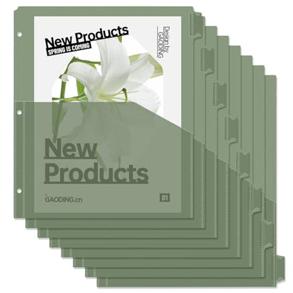 Koqye Binder Dividers with Pockets - 8 Plastic Dividers for 3 Ring Binders - A4 Bividers with Tabs for Planners (Dark Green - 1 Pack)