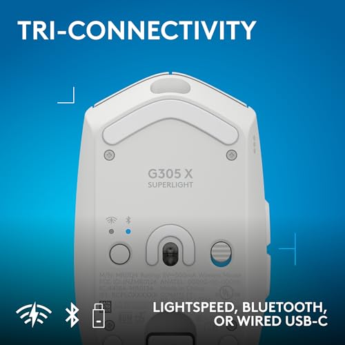 Logitech G305 X SUPERLIGHT Wireless Gaming Mouse, Lightweight 59g, HERO 44K Sensor, RGB lighting, LIGHTSPEED and Bluetooth, 130+ Hr Battery Life, 6 Programmable Buttons, Compatible with PC/Mac - White - color: White, style: Superlight