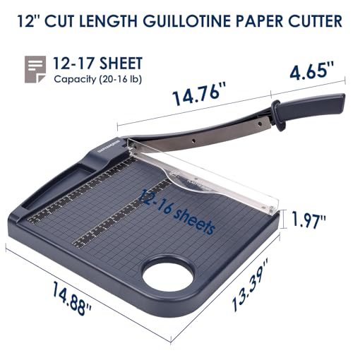 12" Paper Cutter, Precision Cut with Safety Protection and Blade Lock, 12 Sheets Capacity, Great for Cardstock, Cardboard, Photo, Vinyl, Crafts, Scrapbook (Grey) - color: Grey