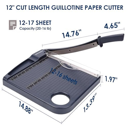 12" Paper Cutter, Precision Cut with Safety Protection and Blade Lock, 12 Sheets Capacity, Great for Cardstock, Cardboard, Photo, Vinyl, Crafts, Scrapbook (Grey) - color: Grey