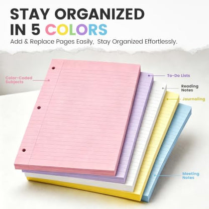 HIBOX Loose Leaf Paper Wide Ruled, 100 Sheets 8"x10.5", 3-Hole Punch, Blue | Anti-Bleed, 11/32" Spacing, Filler Paper for Binders, College, Office, School Supplies, Back to School & Classroom Must Haves - color: blue