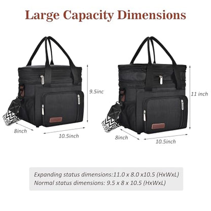 LOKASS Lunch Bag& Lunch Box for Men Women Double Deck,Large Insulated Adult Lunch Box Leakproof Lunchbox Cooler Bag for Work Picnic Beach,（Black,16L） - color: Black 2