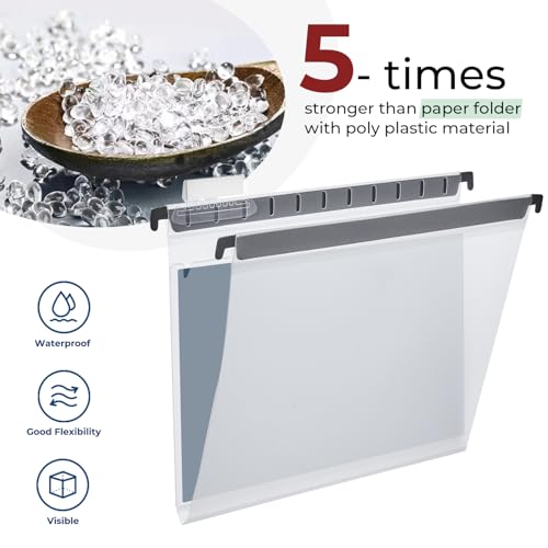 Y YOMA Plastic Hanging File Folders with Pocket, Letter Size, 1” Expansion 24 Pack Clear Reinforced Hanging Folders with Tabs, Waterproof for Filing Cabinet Bulky Files Home Office - size: Letter Size - 24 Pack