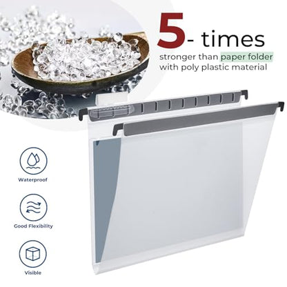 Y YOMA Plastic Hanging File Folders with Pocket, Letter Size, 1” Expansion 24 Pack Clear Reinforced Hanging Folders with Tabs, Waterproof for Filing Cabinet Bulky Files Home Office - size: Letter Size - 24 Pack