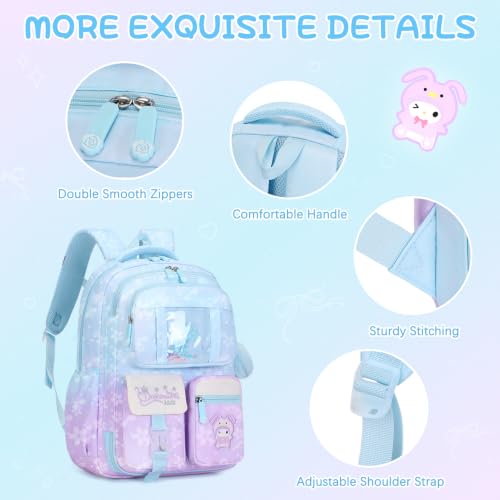 Jafeton Backpacks for Girls, Girls Backpack with Insulated Lunch Bag and Pencil Case for Kids Teens Elementary Middle High School Student, Cute Bow School Bag Travel Daypacks Book Bag Set - color: Blue Purple