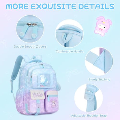Jafeton Backpacks for Girls, Girls Backpack with Insulated Lunch Bag and Pencil Case for Kids Teens Elementary Middle High School Student, Cute Bow School Bag Travel Daypacks Book Bag Set - color: Blue Purple