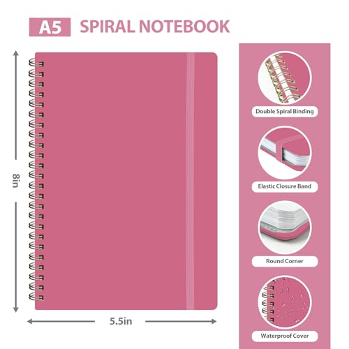 VALOME Journaling Notebooks, A5 Lined Spiral Notebook for Women & Men, 146 Pages College Ruled Hardcover Note Book for Work, Note Taking, Journaling, School, Writing (Rose Pink) - color: Rose Pink