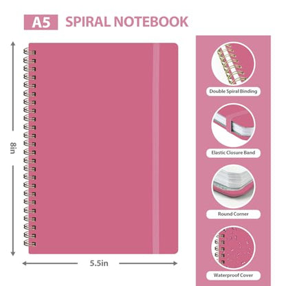 VALOME Journaling Notebooks, A5 Lined Spiral Notebook for Women & Men, 146 Pages College Ruled Hardcover Note Book for Work, Note Taking, Journaling, School, Writing (Rose Pink) - color: Rose Pink