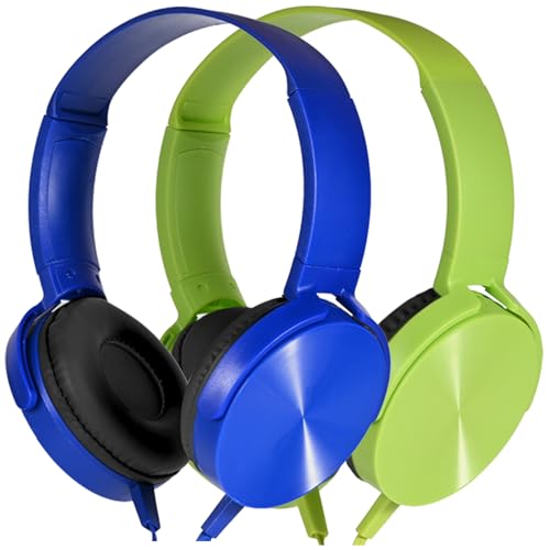 Kids Headphones 2 Pack for School Classroom Students, Durable Comfy Swivel Wired Headset for Online Learning, Noise Stereo Sound 3.5mm Jack for Chromebook, Computer, Laptop(Dark Blue+Green) - size: Dark blue+Green