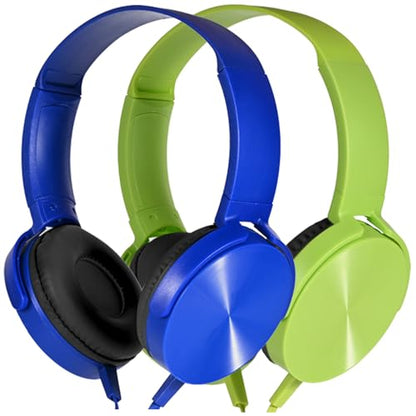 Kids Headphones 2 Pack for School Classroom Students, Durable Comfy Swivel Wired Headset for Online Learning, Noise Stereo Sound 3.5mm Jack for Chromebook, Computer, Laptop(Dark Blue+Green) - size: Dark blue+Green