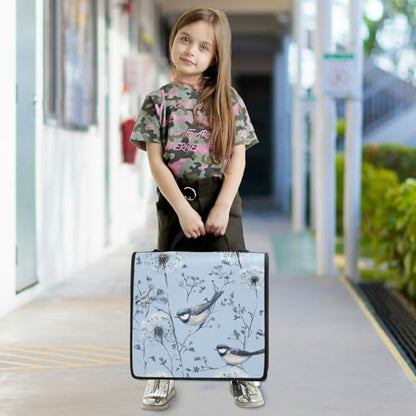 Blue Dandelions and Birds Zipper Binder 3 Ring 1.5 Inch School Binder Organizer with Shoulder Strap Handle File Folder Pockets Large Capacity Students Girl Boy Men Office Work - color: Blue Dandelions and Birds