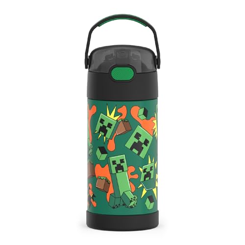 THERMOS FUNTAINER Water Bottle with Straw - 12 Ounce - Kids Stainless Steel Vacuum Insulated Water Bottle with Lid, Minecraft - color: Minecraft