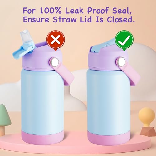 Kerilyn 12oz Water Bottle 2 Pack, Stainless Steel Insulated Water Bottle Bulk with Straws Leak-Proof,BPA Free, 2 Piece Set Cloud & Skyblush - color: A. Cloud & Skyblush