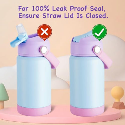 Kerilyn 12oz Water Bottle 2 Pack, Stainless Steel Insulated Water Bottle Bulk with Straws Leak-Proof,BPA Free, 2 Piece Set Cloud & Skyblush - color: A. Cloud & Skyblush