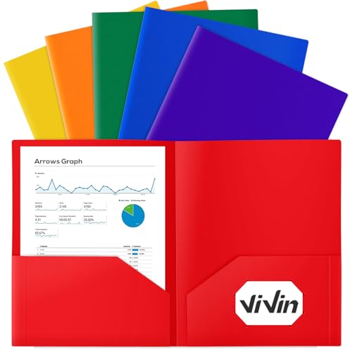 ViVin 6-Pack Plastic Folders with Pockets, Poly Folder with 2 Pockets, Assorted Folders Hold US Letter Size Paper for School/Office/Home - color: Assorted Color, size: 6 PACK