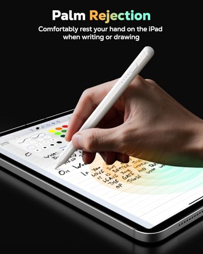 MoKo Pencil for iPad (A16) 11th 10th Gen, Stylus Pen for 2018-2026 Apple iPad 11/10/9/8/7/6/A16, Mini 7/6/5, Air M3/M2 11"/13"/5/4/3, Pro M4 13"/12.9"/11" Tilt Sensitivity, USB-C Fast Charging,White | for iPad 2026-2018, Power Display, Tilt Sensitivity, P