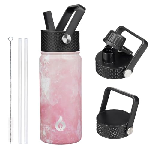 BJPKPK 18oz Insulated Water Bottle with Straw Lid, Stainless Steel Bottle | 3 Lids Included, Keep Cold & Hot, BPA-Free Leakproof Vacuum Bottle, Metal Water Bottle for office, Gym, Travel & Outdoor - color: Blossom, size: 18 Ounces