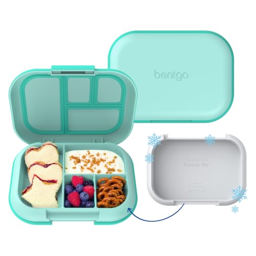 Bentgo Chill Kids Leakproof Lunch Box - 4-Compartment Bento Box with Built-In Ice Pack, 3.3 Cup Capacity, BPA-Free, Microwave & Dishwasher Safe Tray, Ages 3–7 (Aqua) - color: Aqua