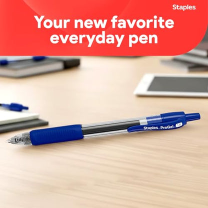 Staples Retractable Gel Pens, Bold Point 1.0mm, Blue Ink, 12 Pack – ProGel Smooth‑Flow Pens for Office & School Use - color: Blue, size: 12 Pack, style: Bold Point