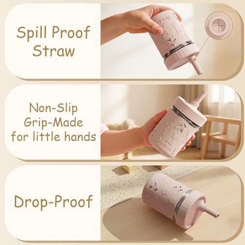 Fimibuke Toddler Cups Spill Proof, 8 OZ Sippy Cups for Kids Girl Boy, Stainless Steel Tumbler with Lid, Removable Silicone Straw & Sleeve, BPA Free Dishwasher Safe Water Bottle Snack Container 2 Pack - color: Sage/Misty Blue, size: 8 Ounces