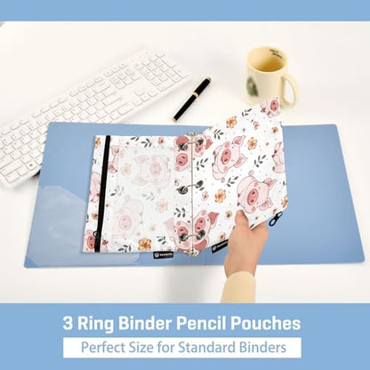 SUABO Flower and Pig Pencil Pouch for 3 Ring Binder, 2 PCS Binder Pencil Pouch with Zipper, Clear Window Zipper Pencil Case Pencil Bags for Office Supplies - color: Pig