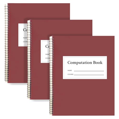 3 Pack Computation Notebook Spiral 4 X 4 Quad National Graph Paper 9 1/4" x 11 3/4" Math Composition Book Engineering Grid Notebook Red 76 sheets with Eye-ease Paper Waterproof Cover for Science