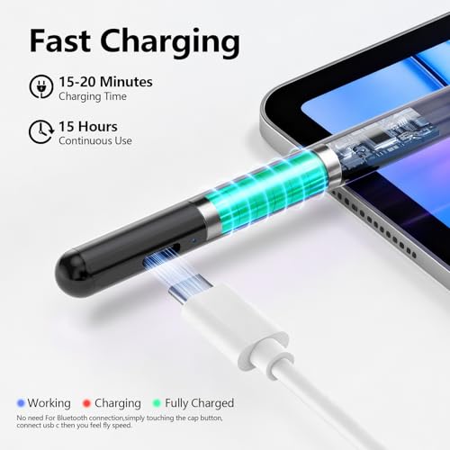 Stylus Pen for iPad 6-11th Gen 2X Fast Charge, Palm Rejection-Black | Tilt Sensitivity, USB-C Charge, Compatible with 2018-2026 Apple Pencil iPad Pro 11/12.9/13, Air 3/4/5/M2/M3/M4, mini 5/6/7 - color: Black