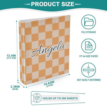 Custom 3 Ring Binder 1.5 Inch Round Rings Orange Checkerboard Personalized Name Binders Organizer Fashion View Binder with 2 Pockets for School Office Supplies - color: Multi13