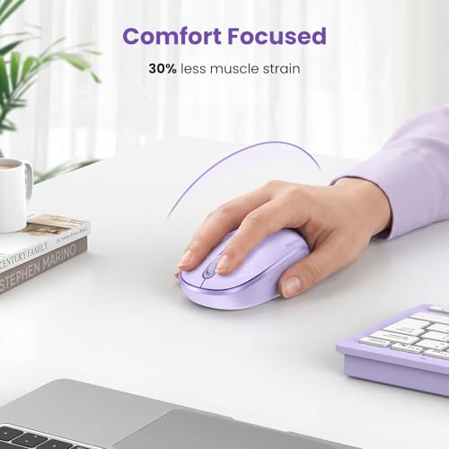 TECKNET Wireless Mouse,Bluetooth Mouse (BT5.3/5.0 & 2.4G) with USB Receiver Silent Optical Computer Mice，Wide Compatibility - color: Purple