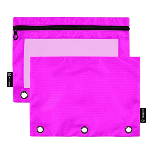 Binder Pouches,Magenta Purple Pencil Pouch for 3 Ring Binder 2 Pack Clear Pencil Bag with Zipper for Office School Supplies - color: Magenta Purple