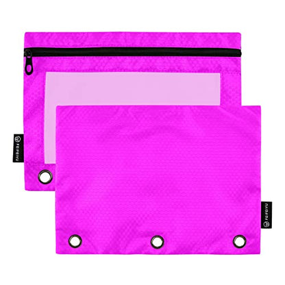 Binder Pouches,Magenta Purple Pencil Pouch for 3 Ring Binder 2 Pack Clear Pencil Bag with Zipper for Office School Supplies - color: Magenta Purple