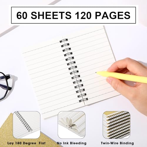 Jutom 54 Pcs Small Spiral Notebooks Memo Pads 3x5 Bulk Small Pocket Notepads Back to School Supplies Mini Notebook with Lined Mini Journals for Office & Work, 120 Pages (Glitter Gold) - color: Glitter Gold
