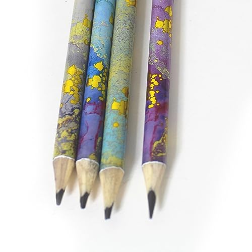 Channie's No. 2 HB 4 Gold Leaf Pencils Set of 12 - Fun Wooden Pencils with Colorful Abstract Patterns - Cute Desk Accessories - style: No. 2 HB Gold Leaf Pencils Set of 12