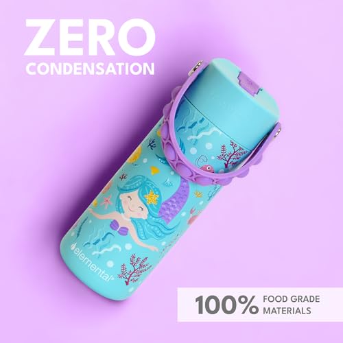 Elemental Insulated Kids Water Bottle, Stainless Steel Water Bottle with Straw Lid & Pop-It Handle, Leak-Proof Water Bottles for School, Boys or Girls, Travelling and Sports, 18oz - Mermaid - color: Mermaid